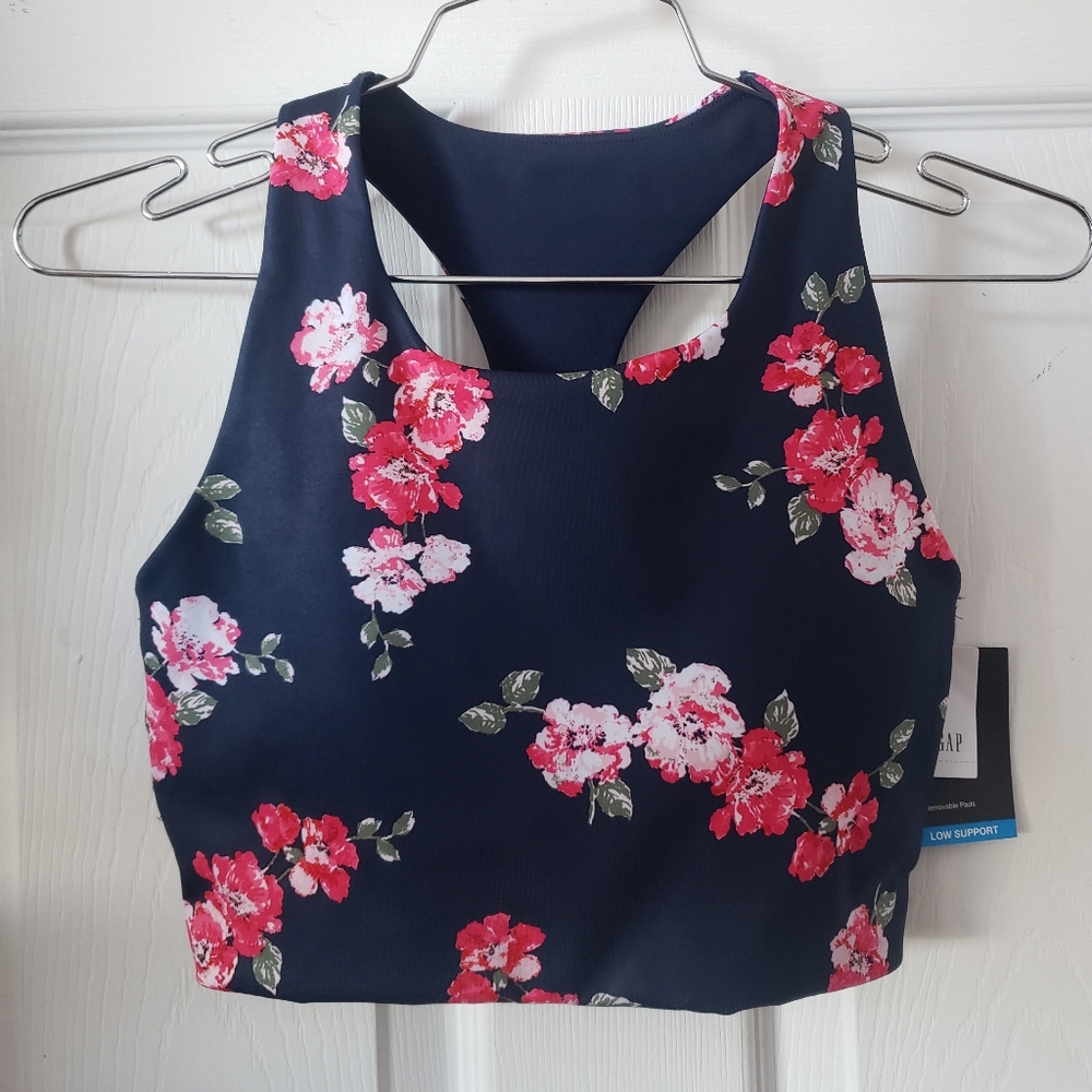 BNWT Navy Blue Floral Gap Sports Bra with Removable Padding Size XS Activewear